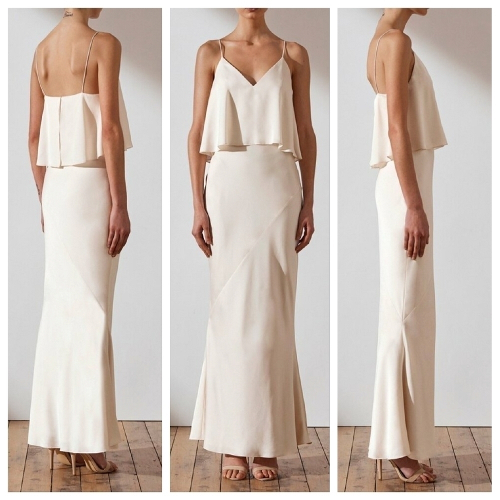 NEW SHONA JOY Champagne Luxe Frill Slip Cocktail Maxi Dress Size 4 #sj3921ag001